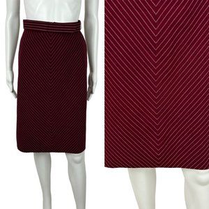 Vintage 70s Chevron Skirt Women's XS Belted Maroon Wool A Line Belted Mini